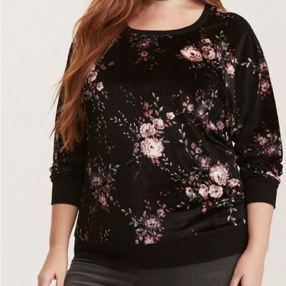 Torrid Velvet Black Floral Sweatshirt - Picture 1 of 8